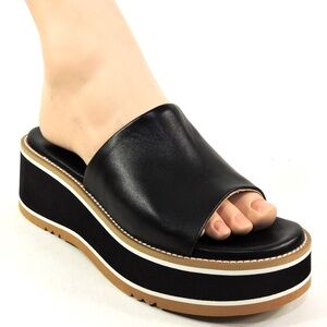 SPACE MODA BY REPO 🇮🇹 WOMEN'S BLACK SOFT LEATHER COMFORT SUMMER WEDGE MULES